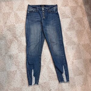 Indigo Rein Dark Blue High-Rise Button-Fly Cropped Jeans